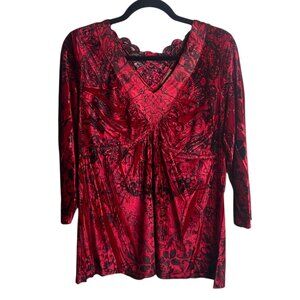 Live and Let Live Size L Crushed Velvet Baby Doll Blouse Top Red Lace Whimsigoth